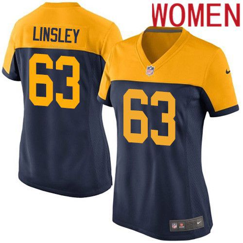 Women Green Bay Packers 63 Corey Linsley Navy Blue Nike Alternate Game NFL Jersey